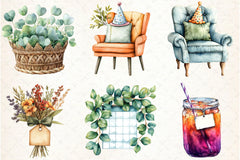 Boho Sage Green Birthday Clipart Bundle - CraftNest - Digital Crafting and Art