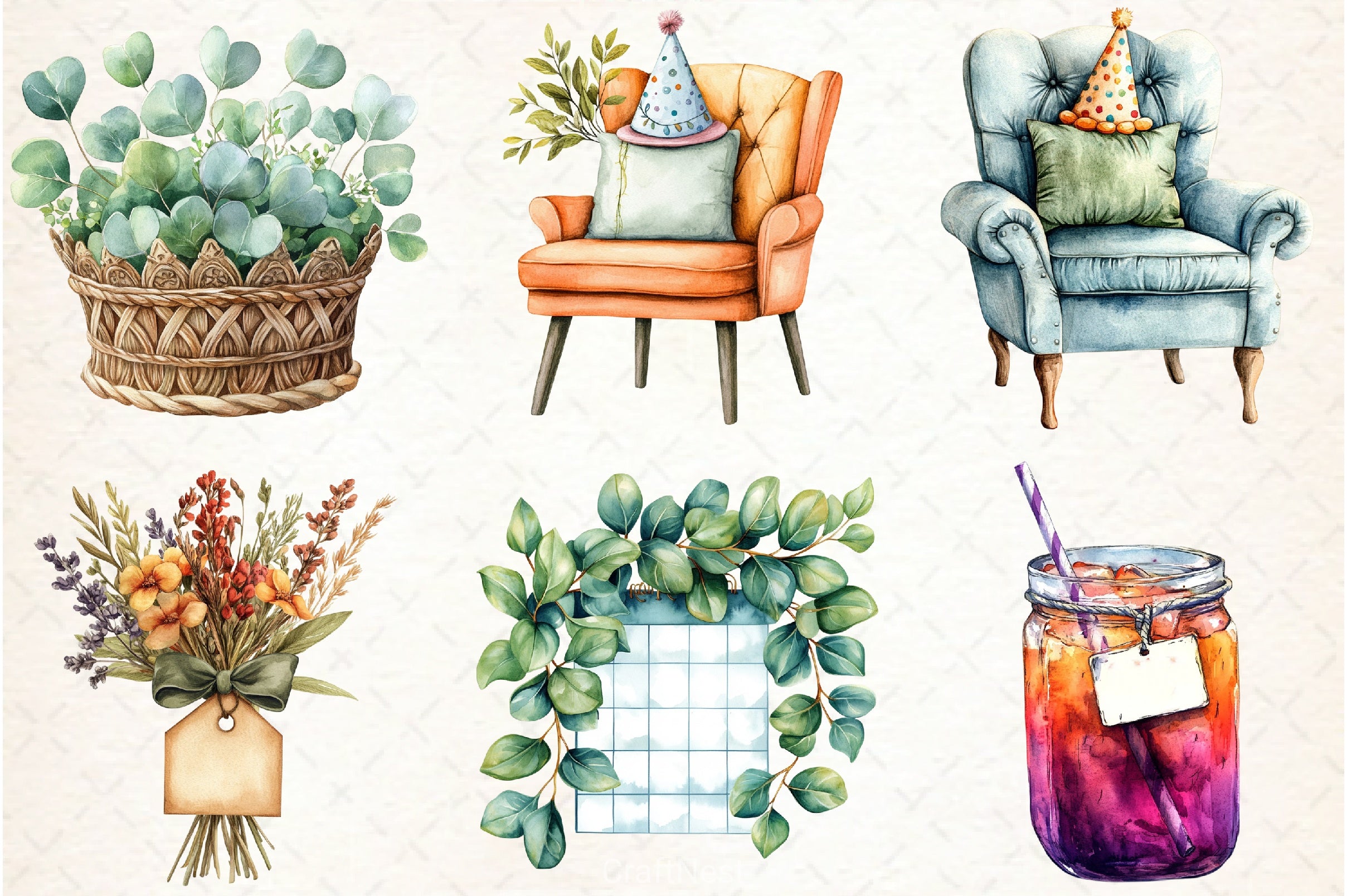 Boho Sage Green Birthday Clipart Bundle - CraftNest - Digital Crafting and Art