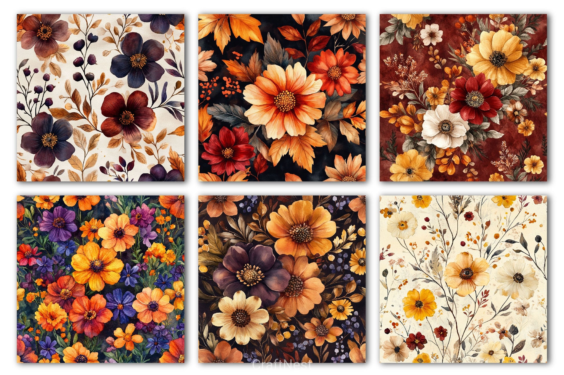 Autumn Floral Digital Papers Seamless - CraftNest - Digital Crafting and Art