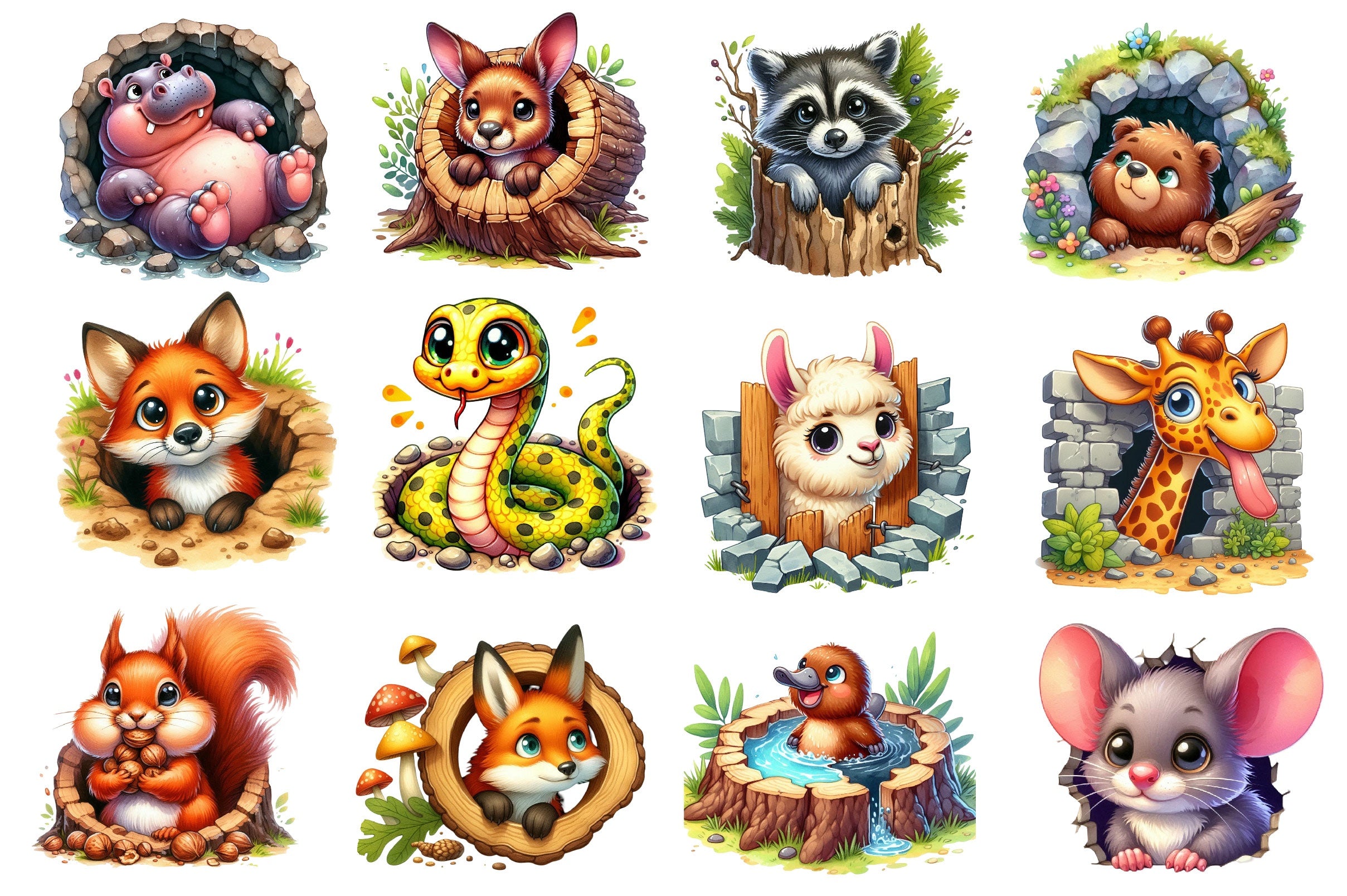 Funny Animals In Hole Clipart Bundle 2 - CraftNest - Digital Crafting and Art