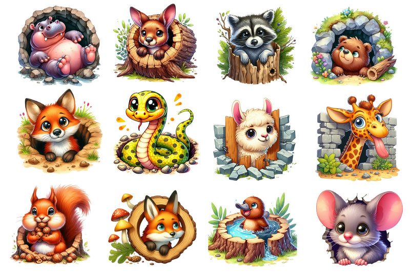 Funny Animals In Hole Clipart Bundle 2 - CraftNest - Digital Crafting and Art
