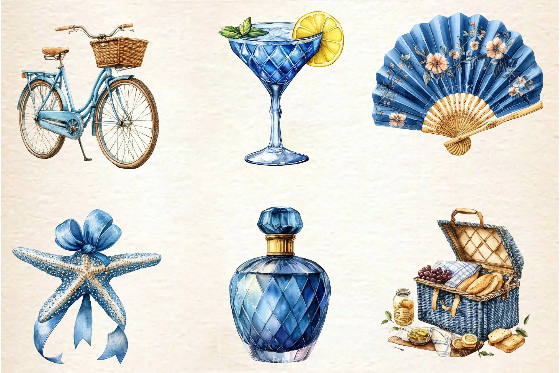 Blue Summer 1920 Clipart Bundle - CraftNest - Digital Crafting and Art