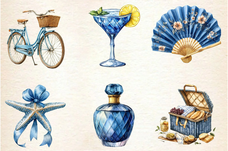 Blue Summer 1920 Clipart Bundle - CraftNest - Digital Crafting and Art