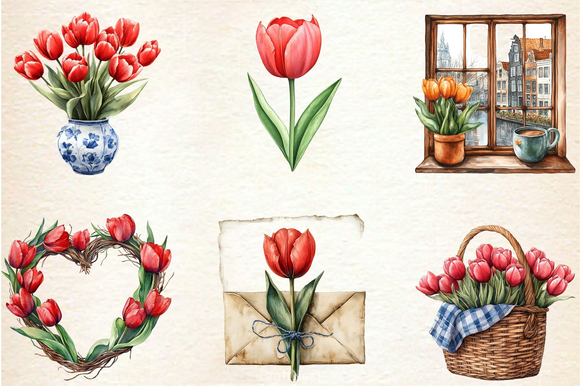 Amsterdam Summer Tulips Clipart Bundle 1 - CraftNest - Digital Crafting and Art