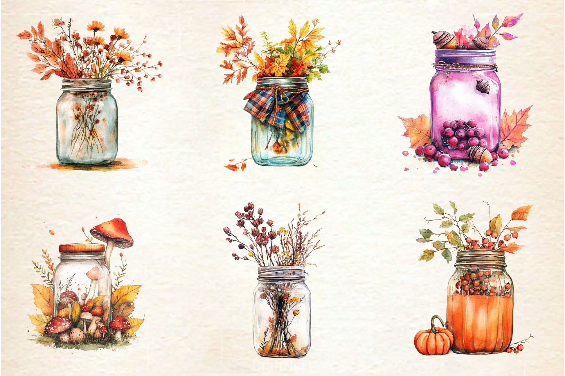 Cute Fall Mason Jars Clipart Bundle 2 - CraftNest - Digital Crafting and Art
