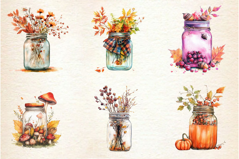 Cute Fall Mason Jars Clipart Bundle 2 - CraftNest - Digital Crafting and Art