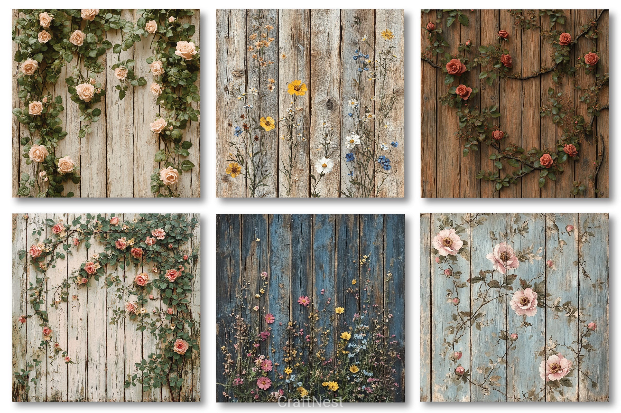 Seamless Rustic Floral Wood Backgrounds - CraftNest - Digital Crafting and Art