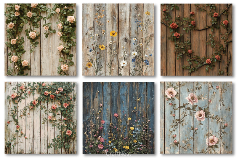 Seamless Rustic Floral Wood Backgrounds - CraftNest - Digital Crafting and Art