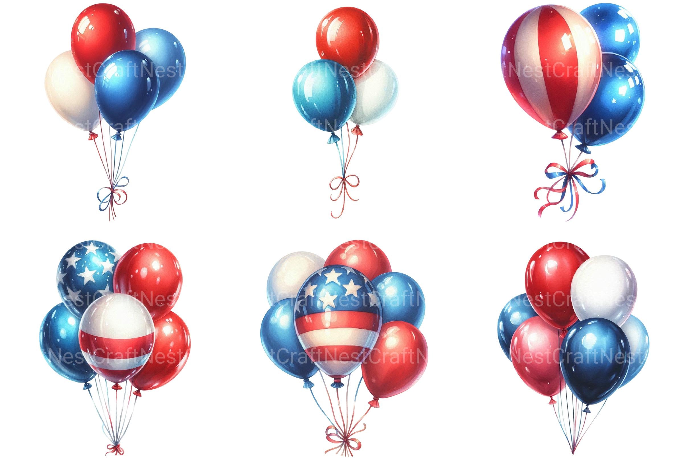 American 4th of July Party Balloons Clipart - CraftNest - Digital Crafting and Art
