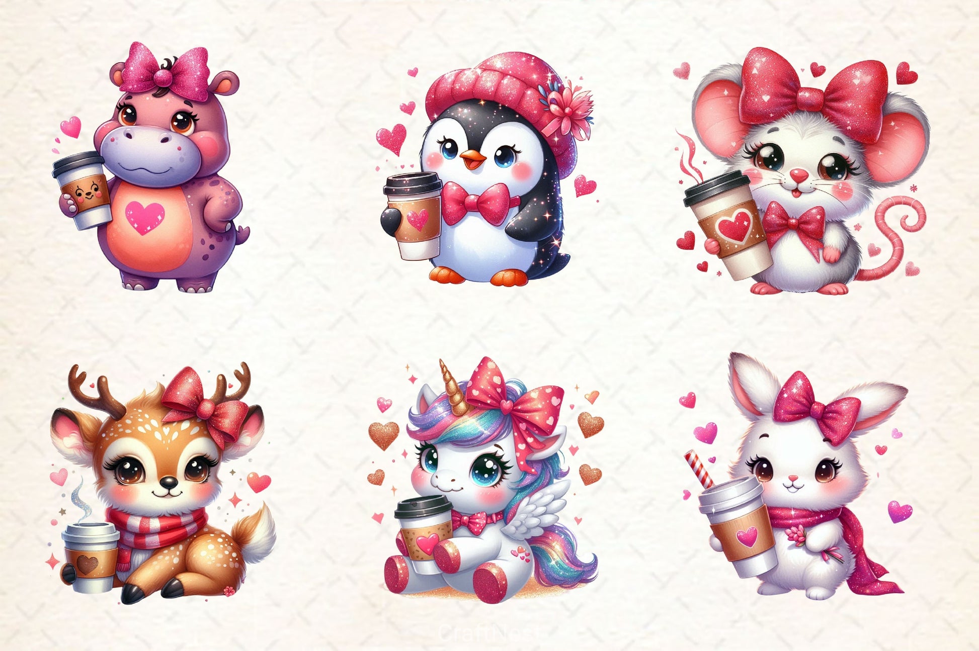 Animals Valentine Coffee Clipart Bundle 2 - CraftNest - Digital Crafting and Art
