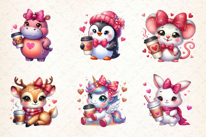 Animals Valentine Coffee Clipart Bundle 2 - CraftNest - Digital Crafting and Art