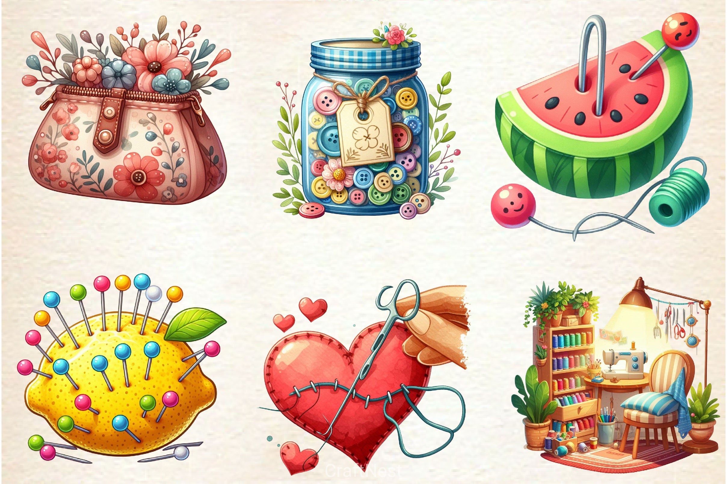Summer Sewing Clipart Bundle - CraftNest - Digital Crafting and Art