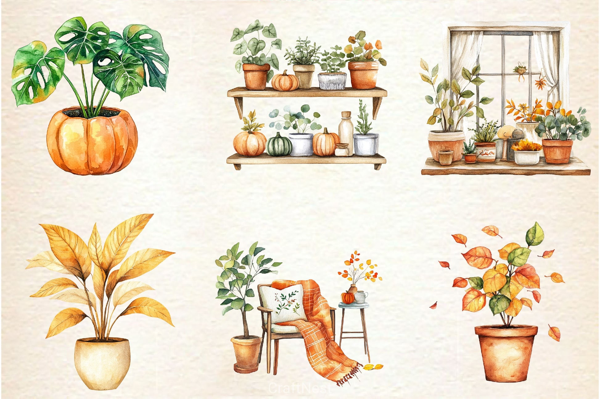 Positive Autumn Houseplant Clipart Bundle 3 - CraftNest - Digital Crafting and Art
