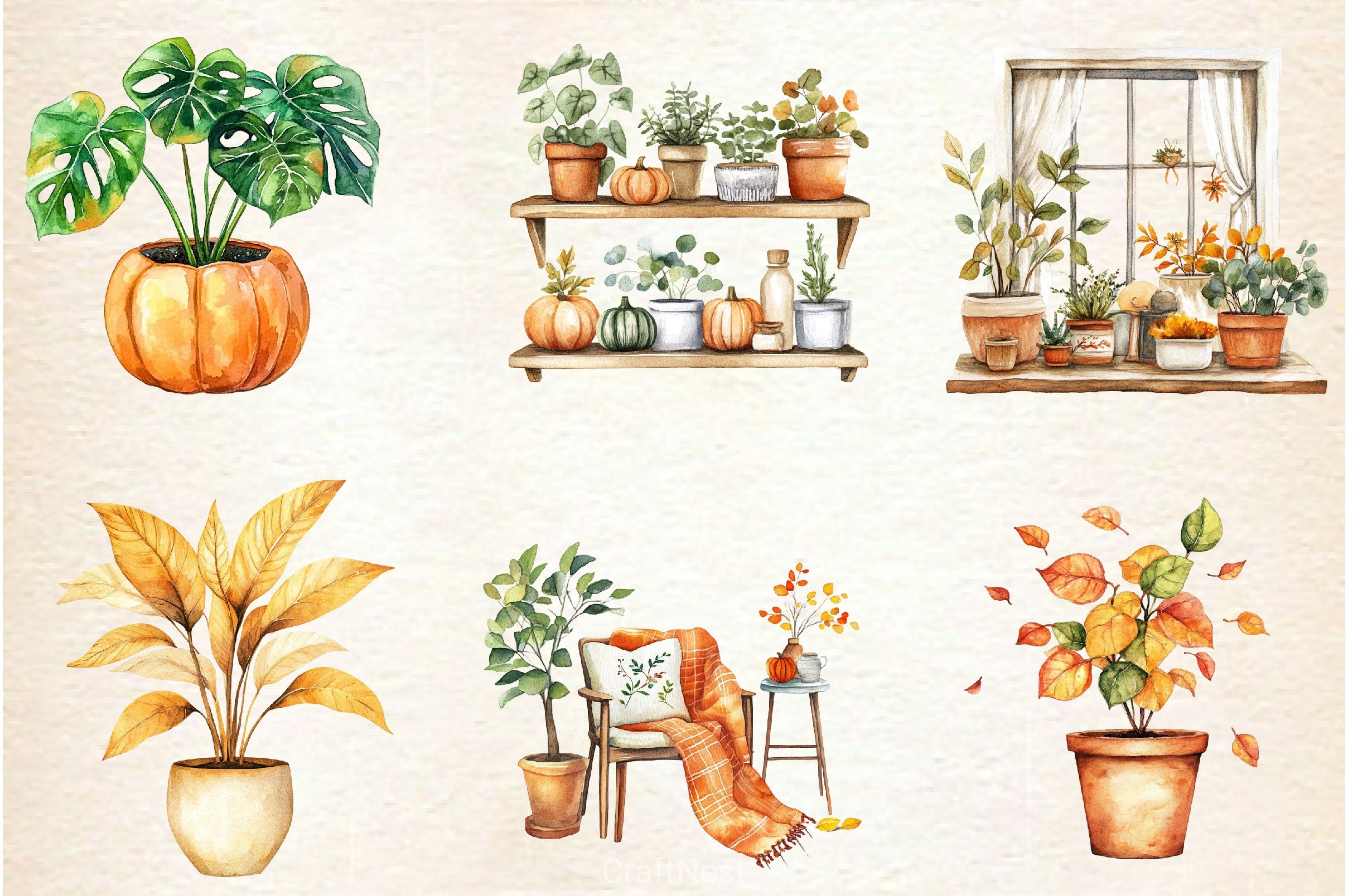 Positive Autumn Houseplant Clipart Bundle 3 - CraftNest - Digital Crafting and Art