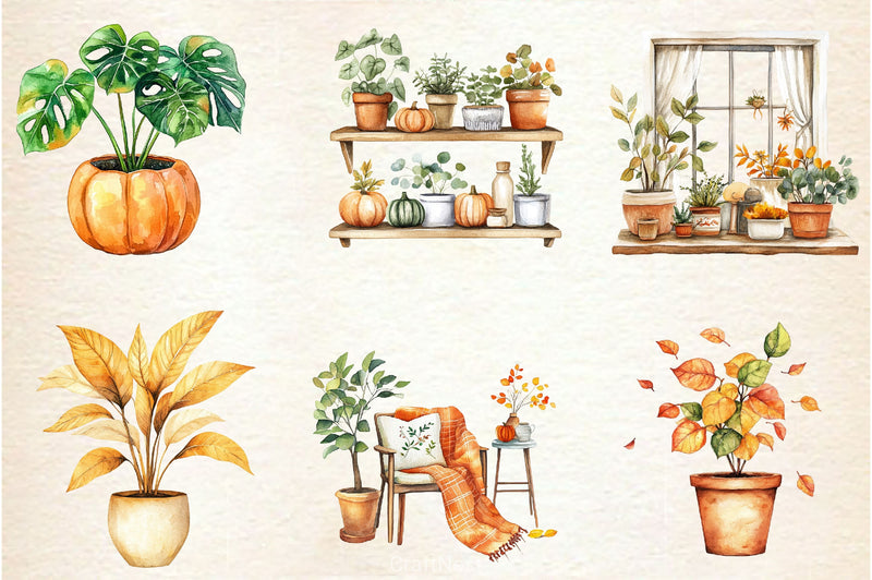 Positive Autumn Houseplant Clipart Bundle 3 - CraftNest - Digital Crafting and Art