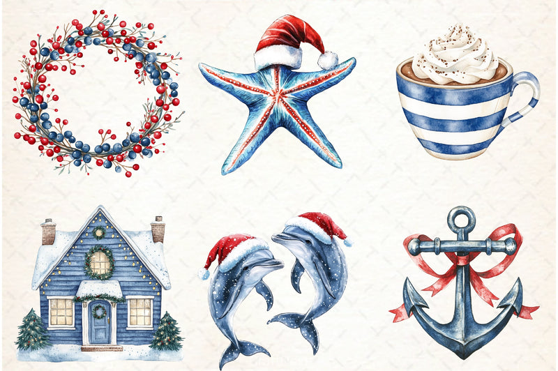 Merry Maritime Christmas Clipart Bundle - CraftNest - Digital Crafting and Art