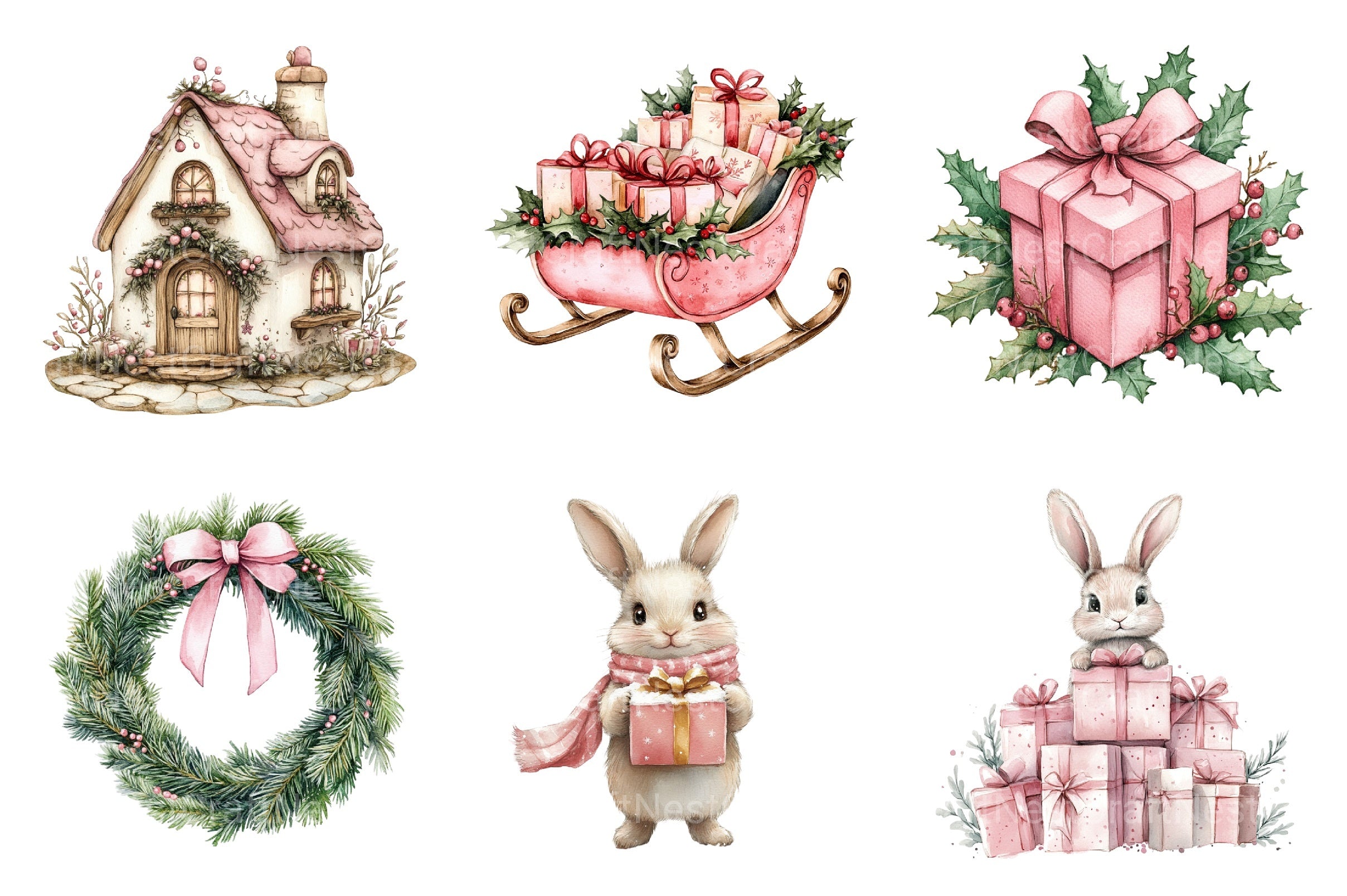 Pink Christmas Magic Winter Woodland Clipart Bundle - CraftNest - Digital Crafting and Art