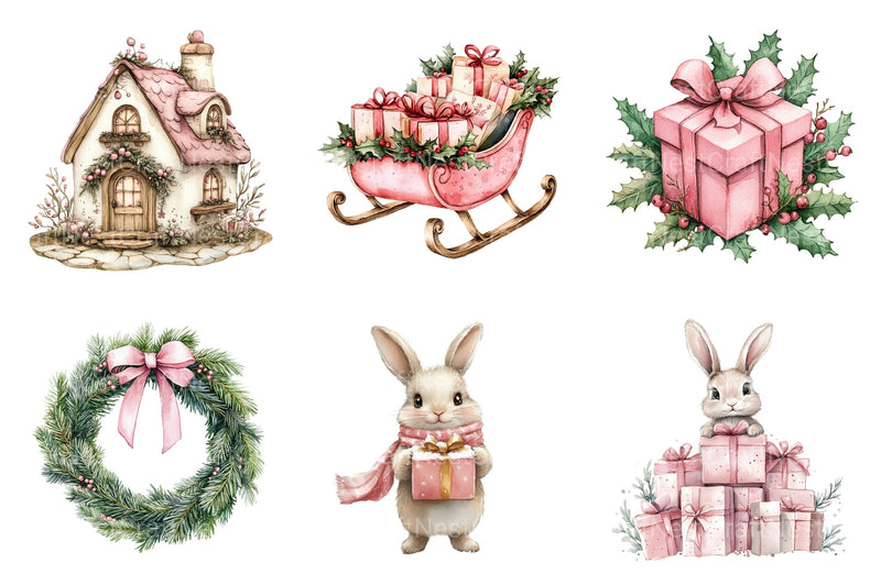 Pink Christmas Magic Winter Woodland Clipart Bundle - CraftNest - Digital Crafting and Art