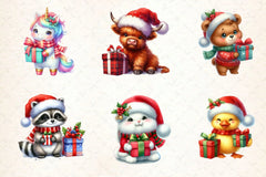 Cute Animals With Christmas Gifts Clipart Bundle - CraftNest - Digital Crafting and Art