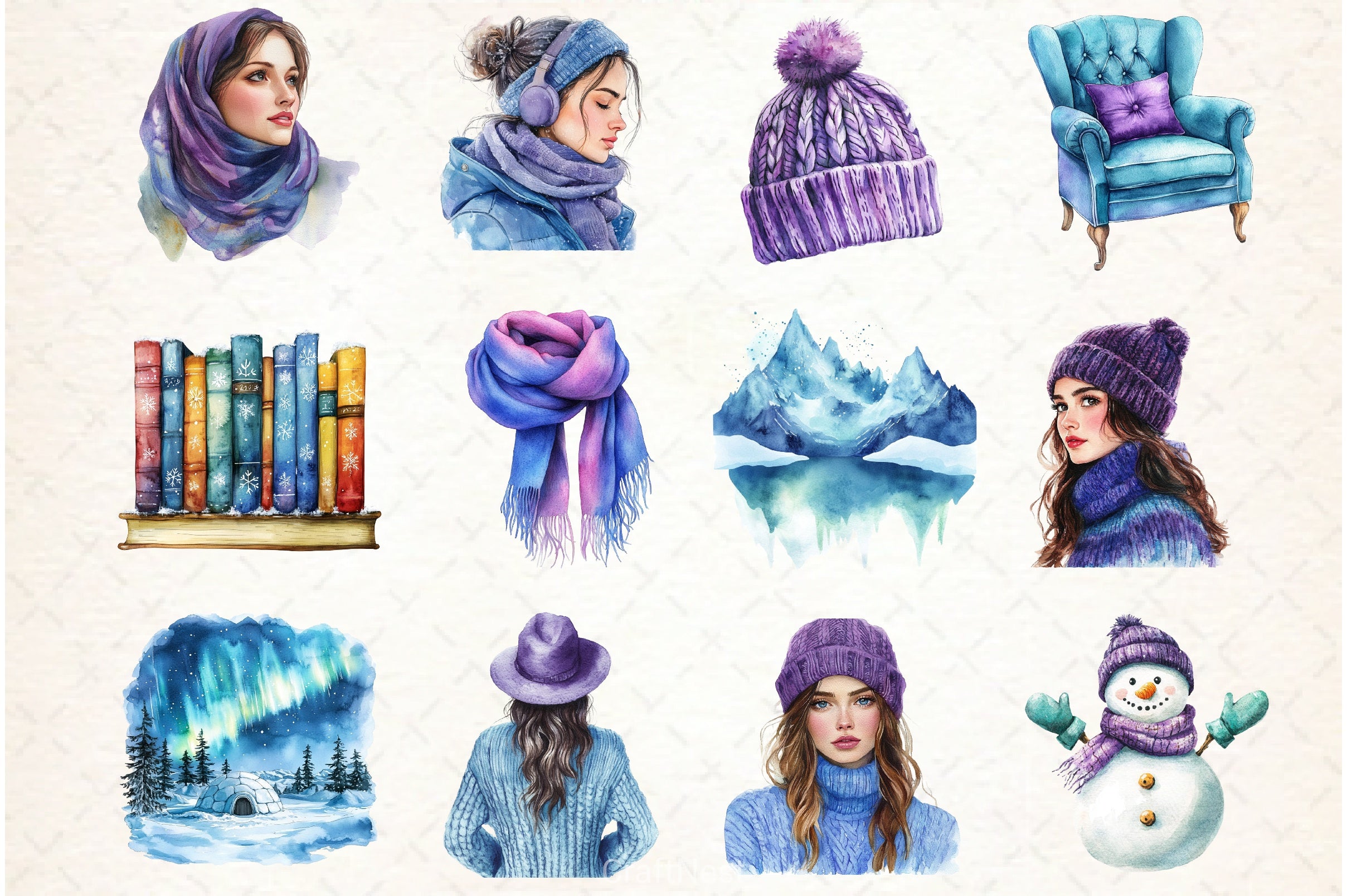 Cozy Winter Northern Lights Clipart Bundle - CraftNest - Digital Crafting and Art