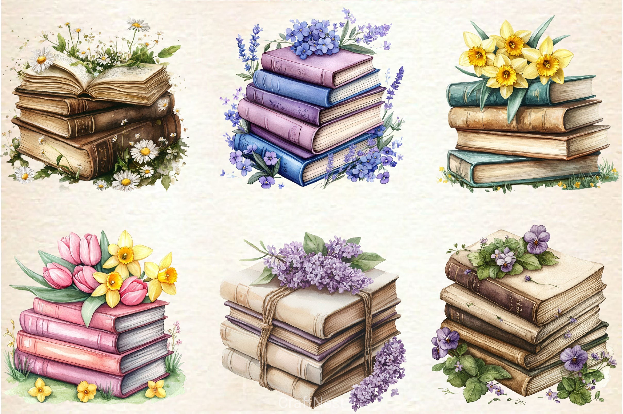 Spring Flower Book Stack Clipart Bundle 8 - CraftNest - Digital Crafting and Art