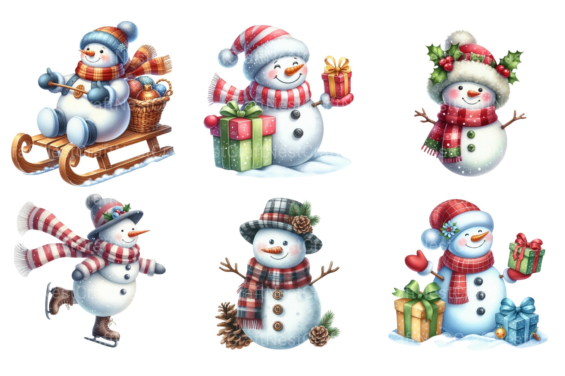 Snowman Winter Christmas Cute Clipart Bundle - CraftNest - Digital Crafting and Art