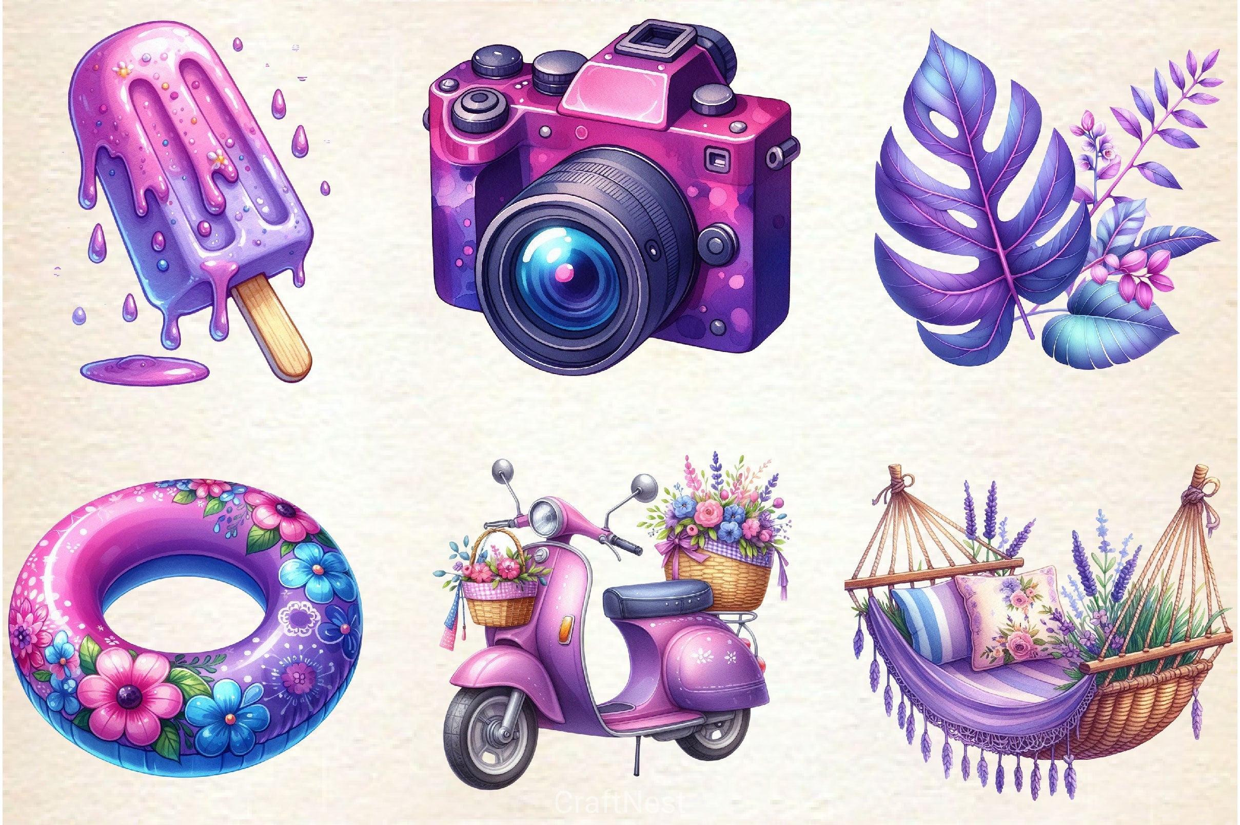 Purple Summer Clipart Bundle 4 - CraftNest - Digital Crafting and Art