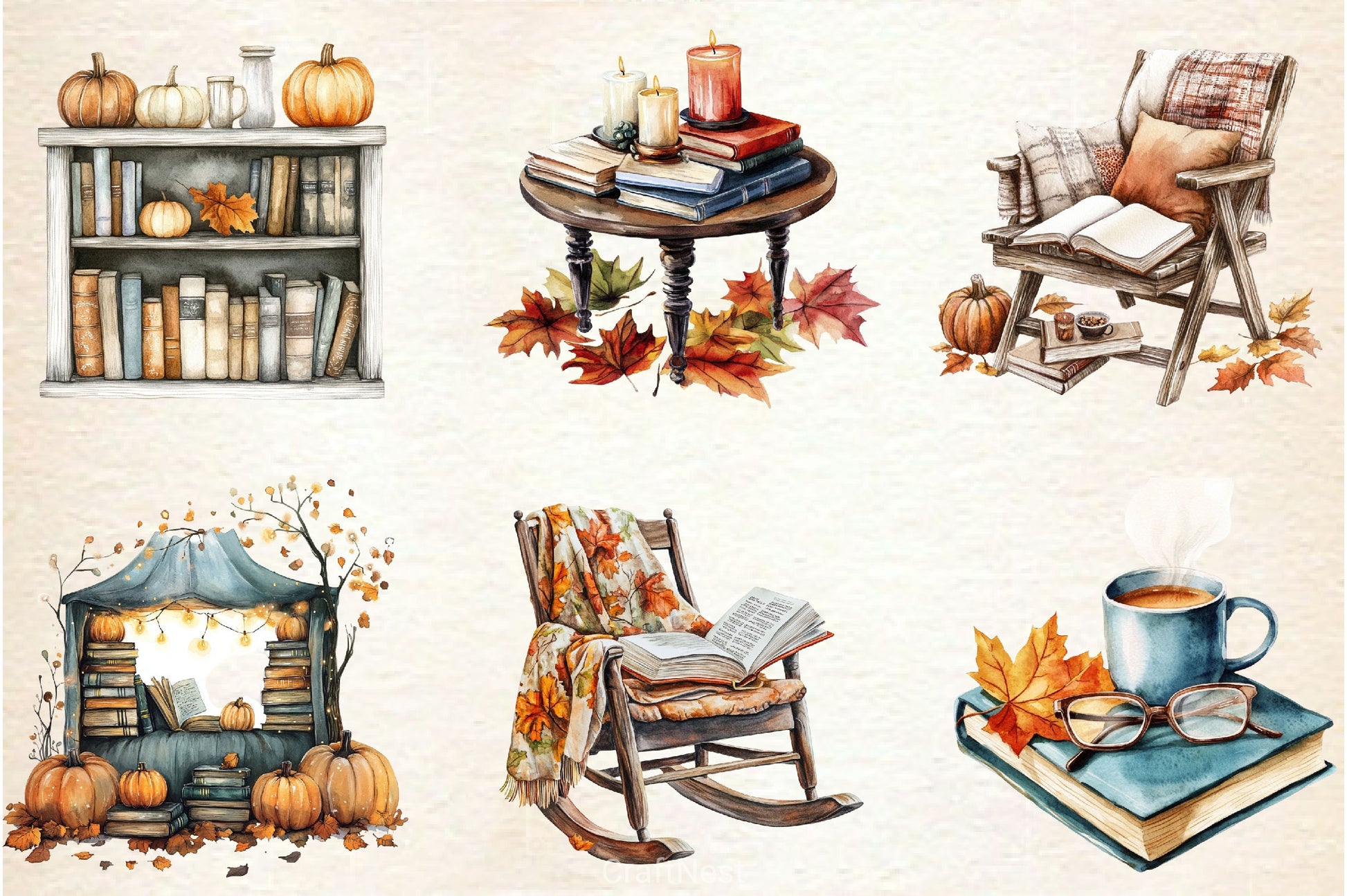 Fall Reading Nook Clipart Bundle 2 - CraftNest - Digital Crafting and Art