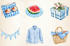 Blue Gingham Summer Clipart Bundle - CraftNest - Digital Crafting and Art