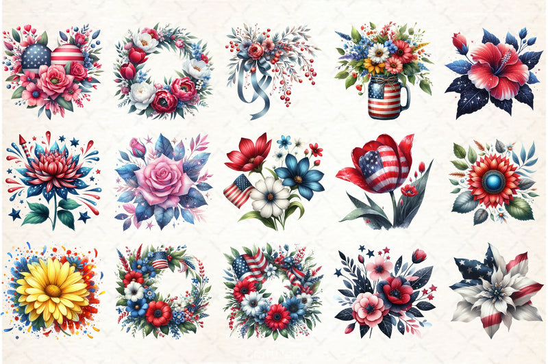 Patriotic Floral Clipart Bundle 1 - CraftNest - Digital Crafting and Art