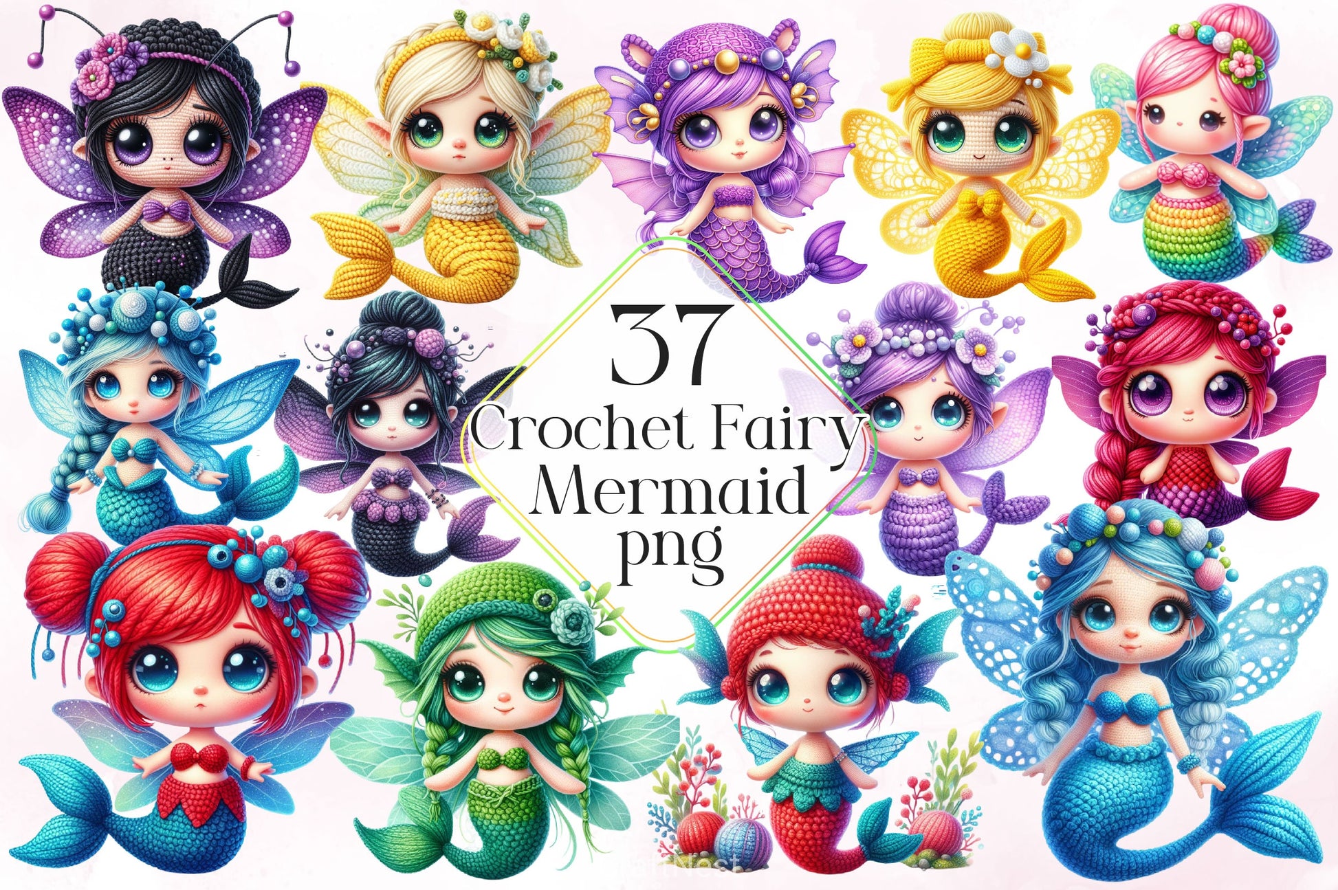 Crochet Fairy Mermaid Clipart Bundle - CraftNest - Digital Crafting and Art