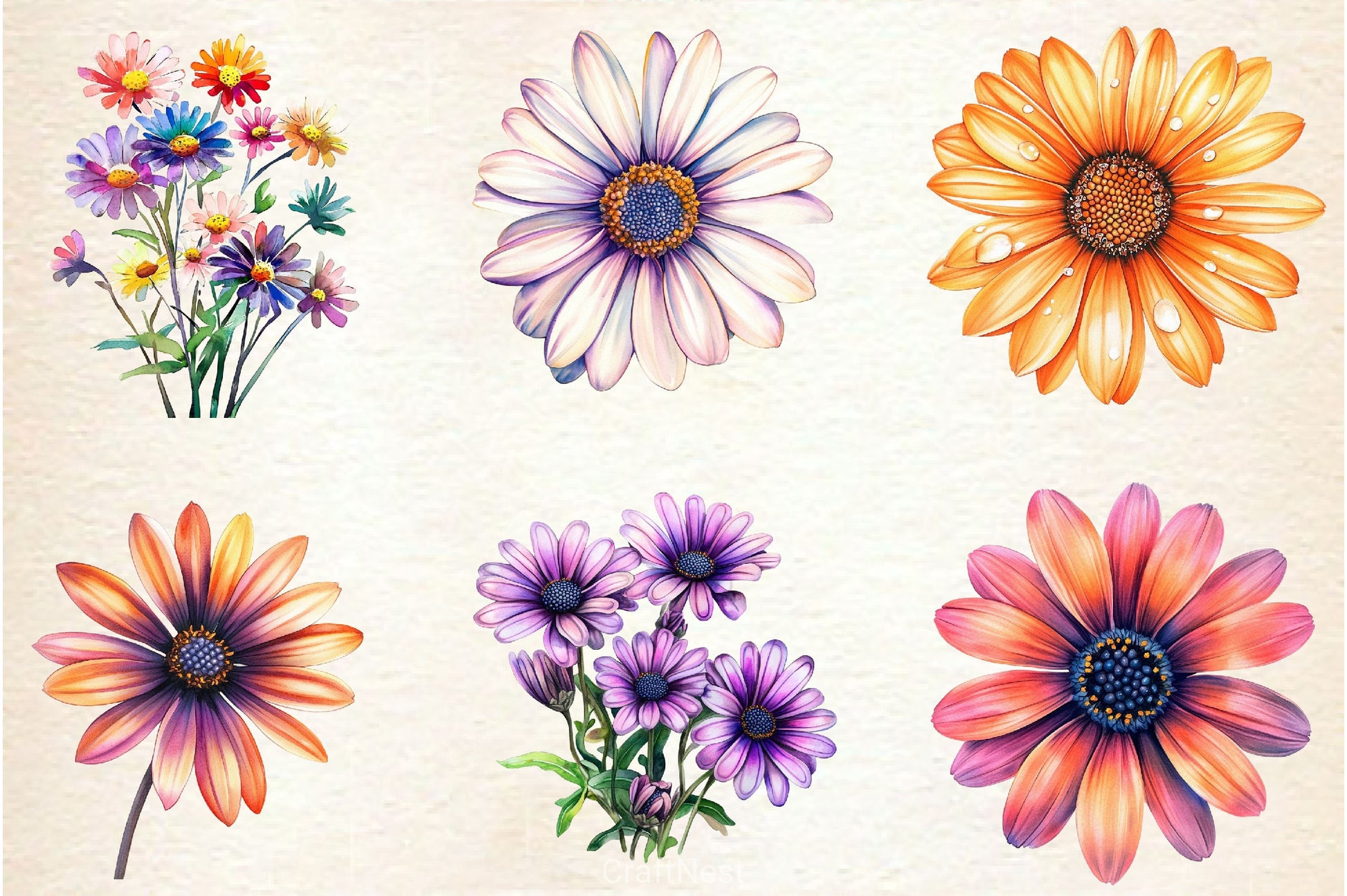 African Daisy Flower Bloom Clipart Bundle - CraftNest - Digital Crafting and Art