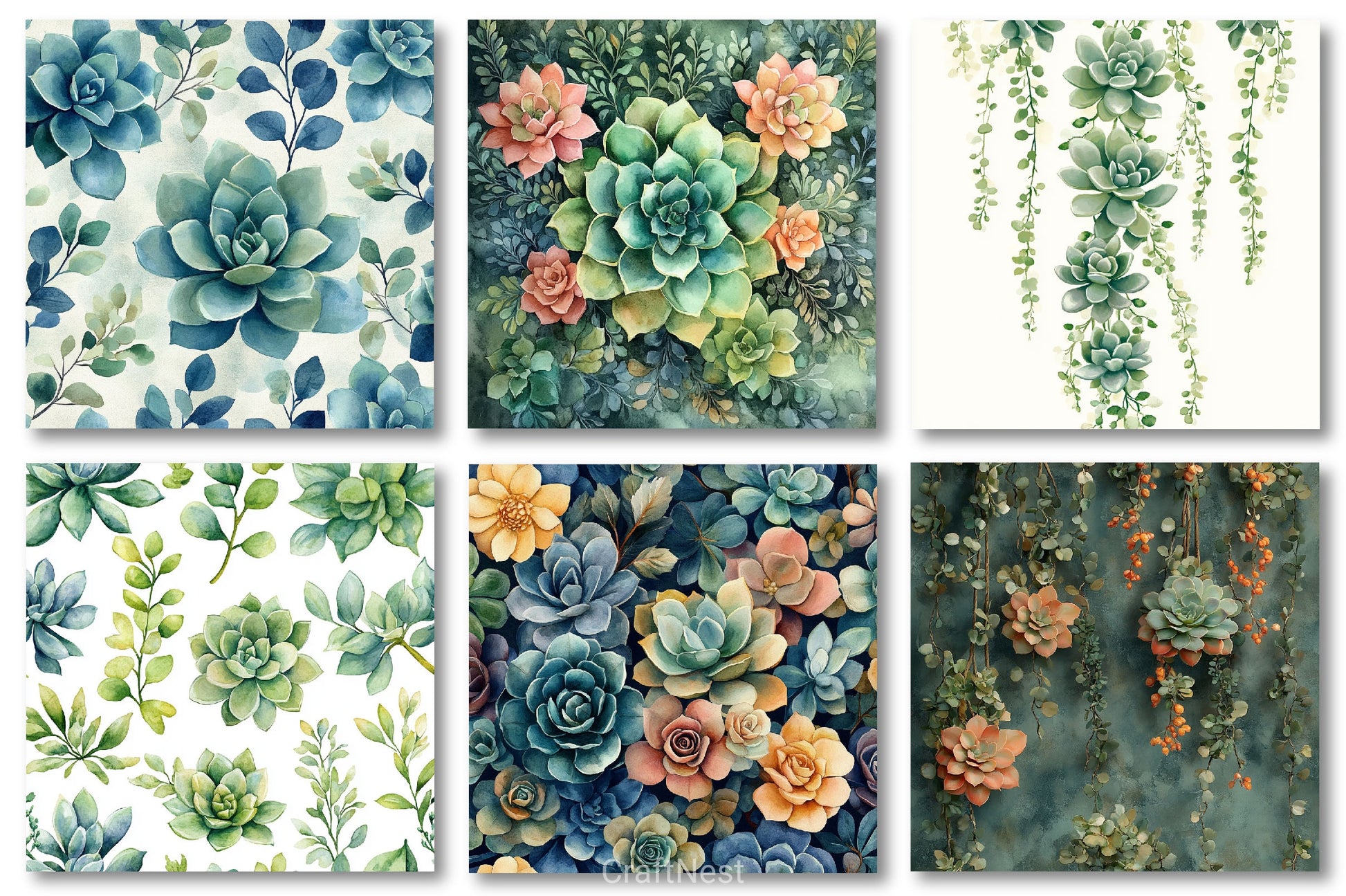 Succulents Botanical Patterns Clipart Bundle - CraftNest - Digital Crafting and Art