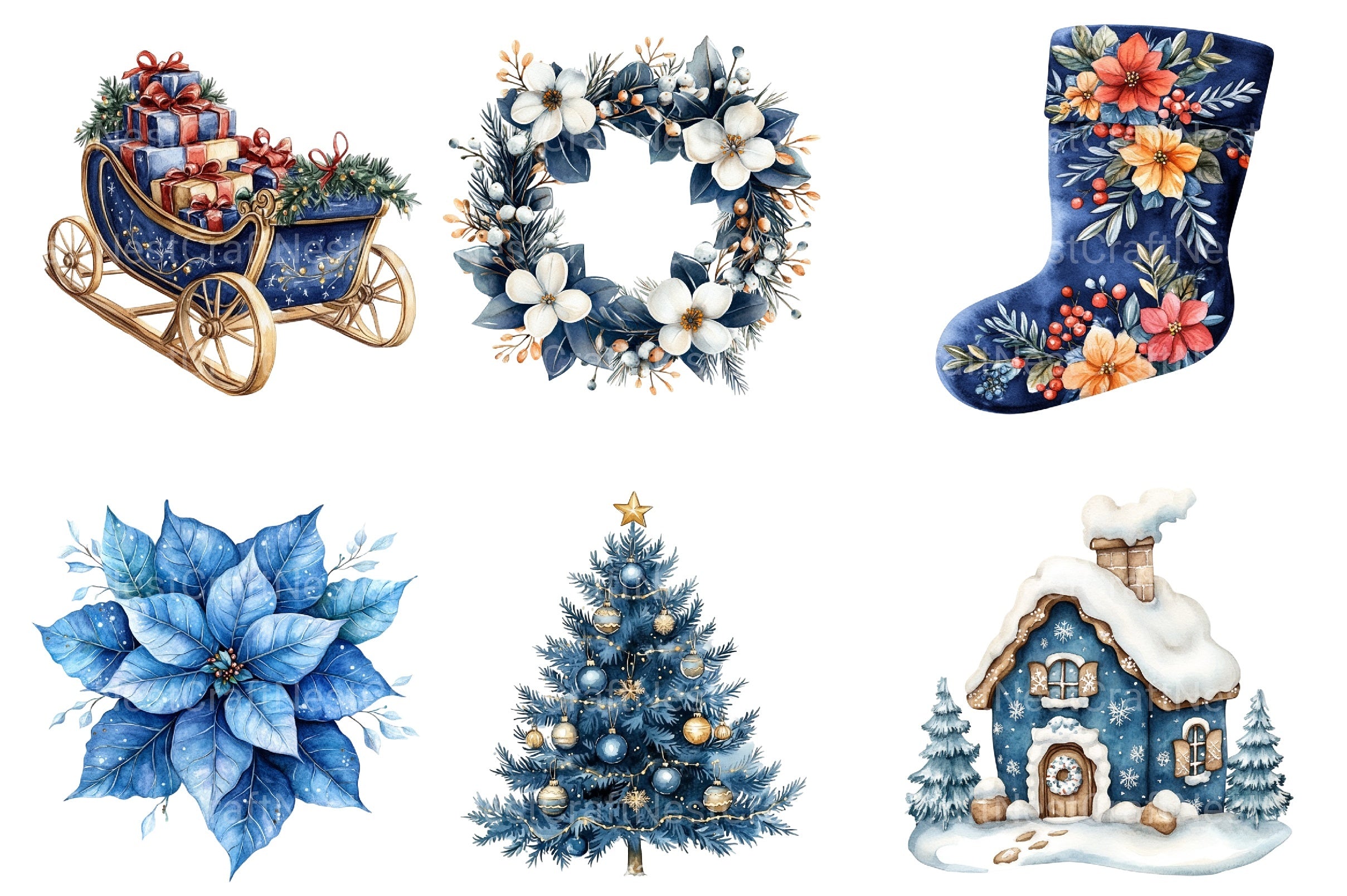 Vintage Navy Christmas Winter Clipart Bundle - CraftNest - Digital Crafting and Art