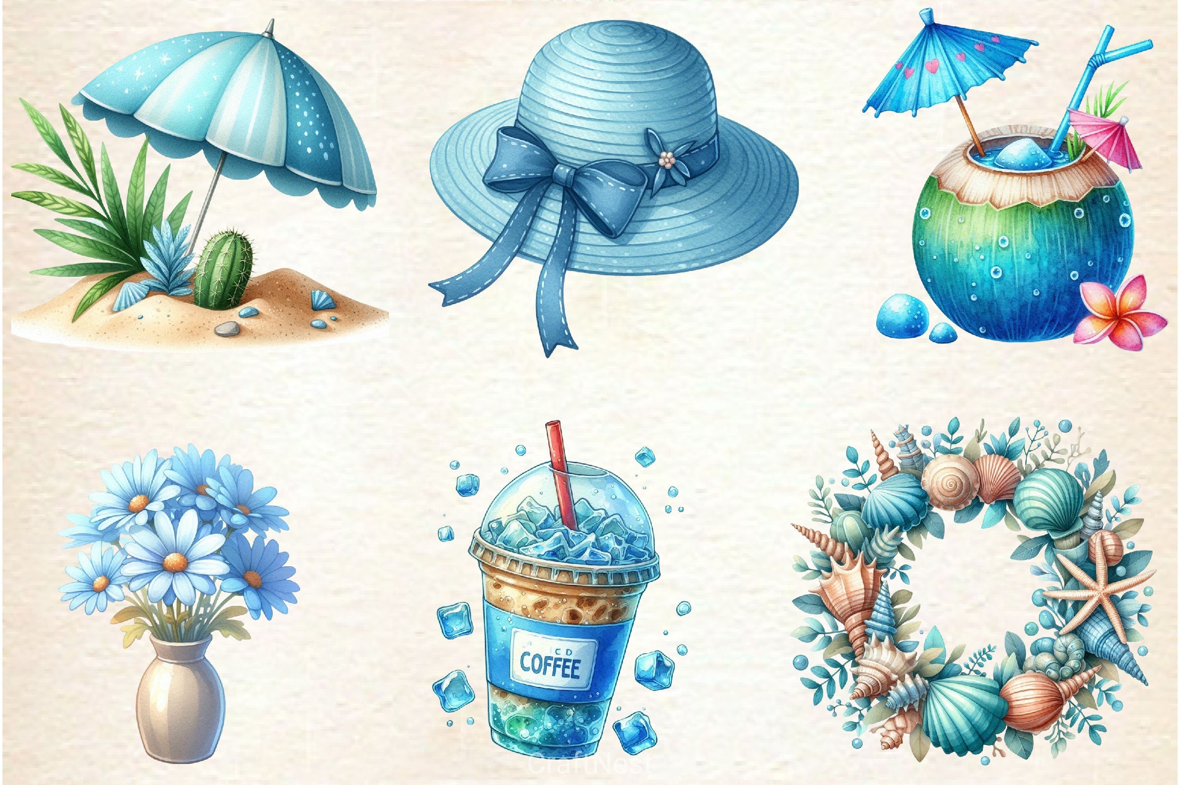 Summer Neutral Blue Clipart Bundle - CraftNest - Digital Crafting and Art
