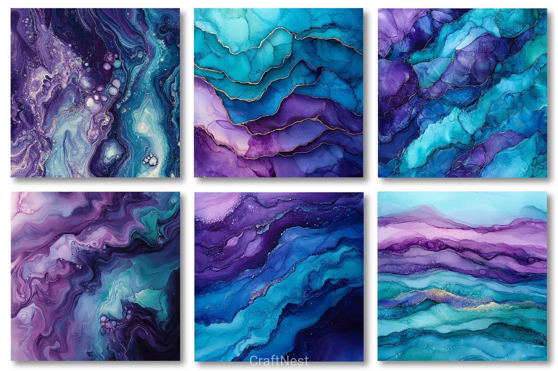 Teal Purple Alcohol Ink Backgrounds Clipart Bundle - CraftNest - Digital Crafting and Art
