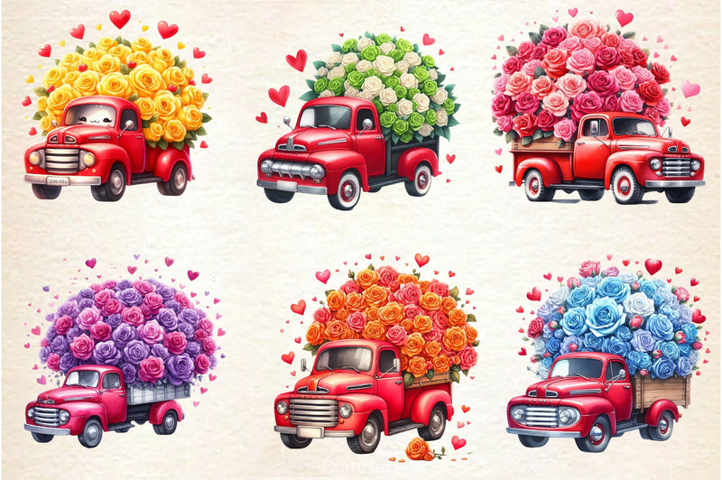 Valentine Flowers Truck Clipart Bundle - CraftNest - Digital Crafting and Art