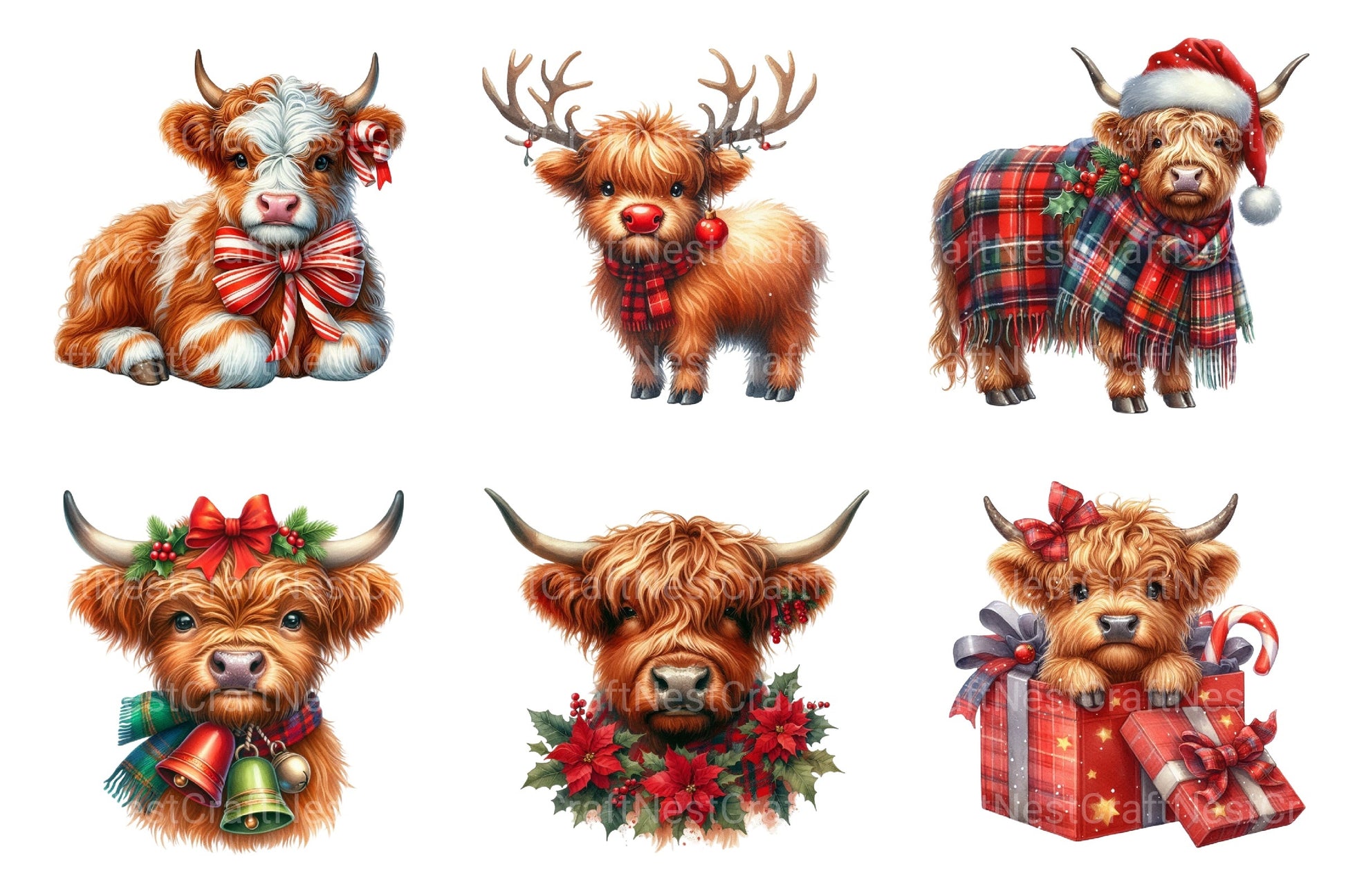 Christmas Highland Cow Clipart Bundle 19 - CraftNest - Digital Crafting and Art