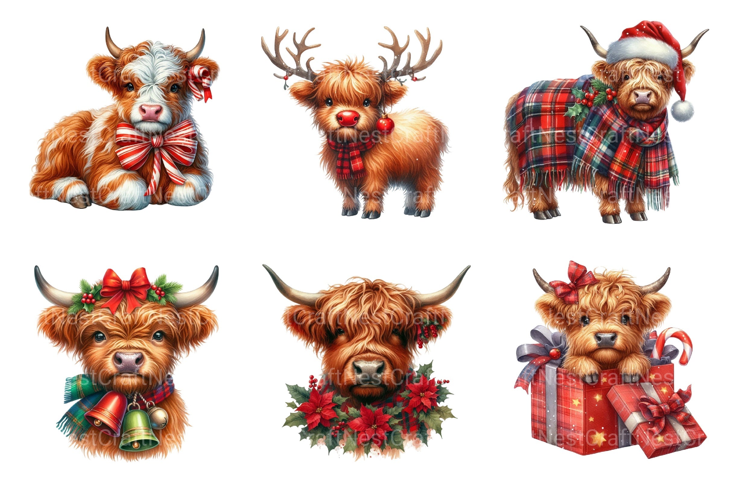 Christmas Highland Cow Clipart Bundle 19 - CraftNest - Digital Crafting and Art
