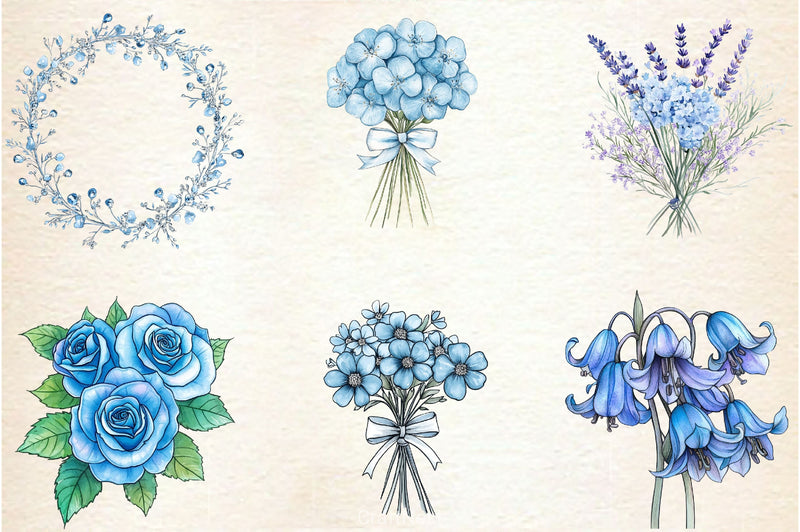 Blue Flower Clipart Bundle - CraftNest - Digital Crafting and Art
