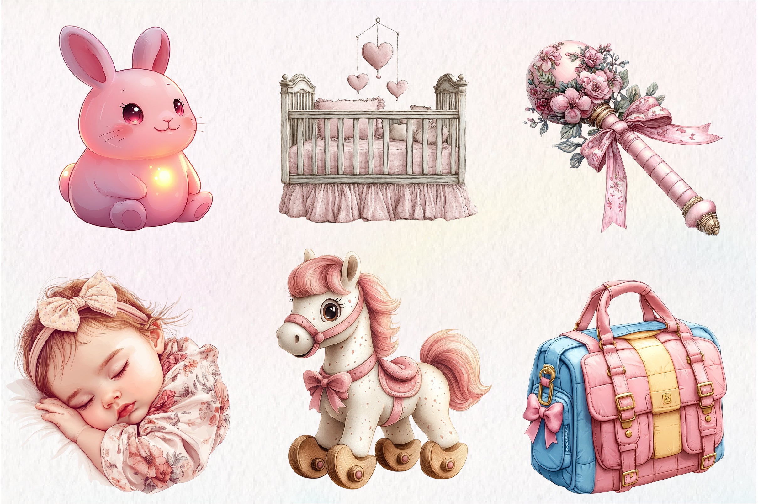 Pink Baby Girl Nursery Clipart Bundle 3 - CraftNest - Digital Crafting and Art