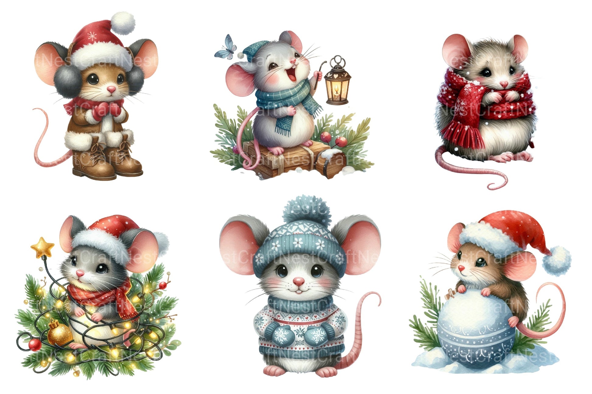 Christmas Mouse Clipart Bundle 11 - CraftNest - Digital Crafting and Art