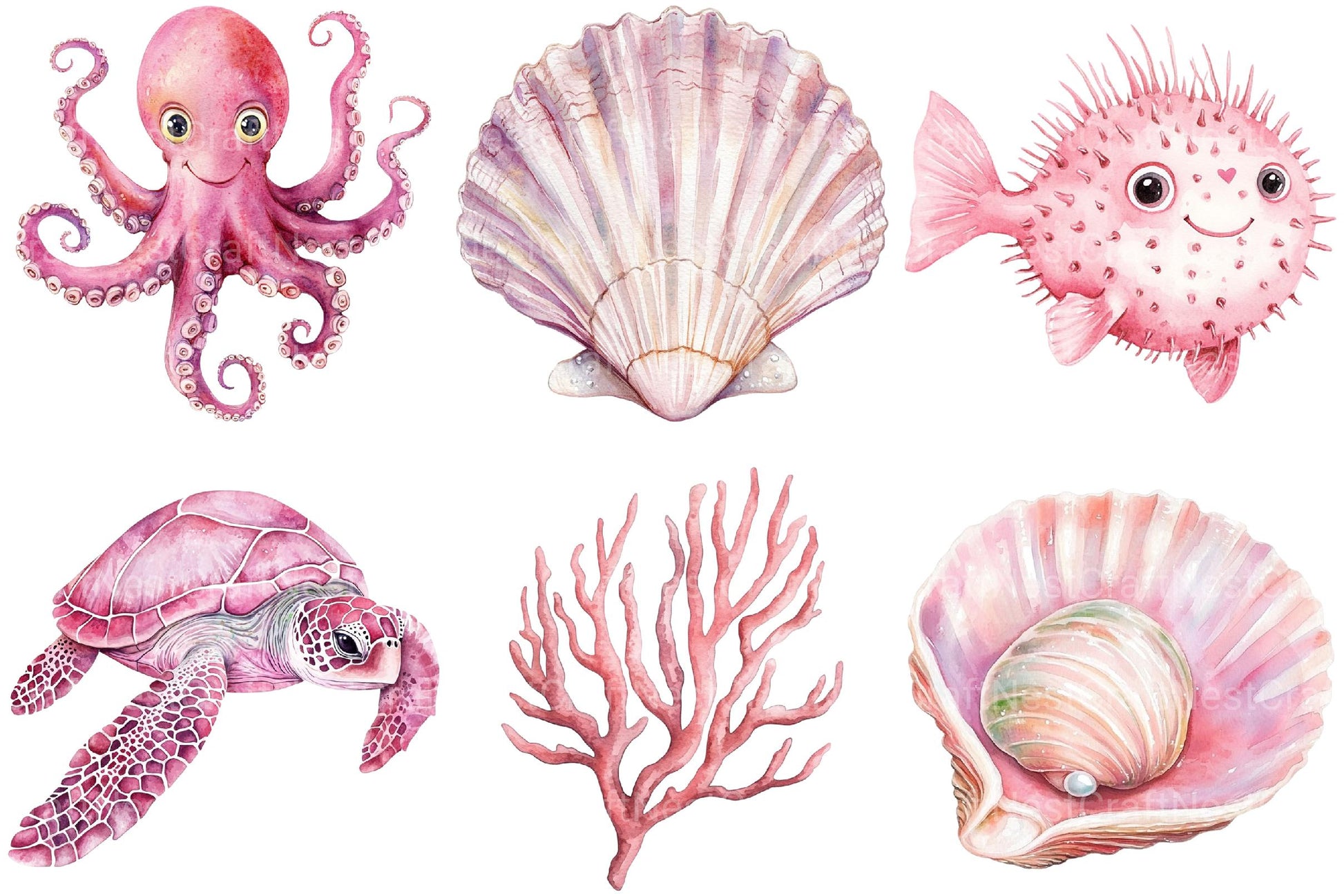 Pink Ocean Animals Clipart1 - CraftNest - Digital Crafting and Art