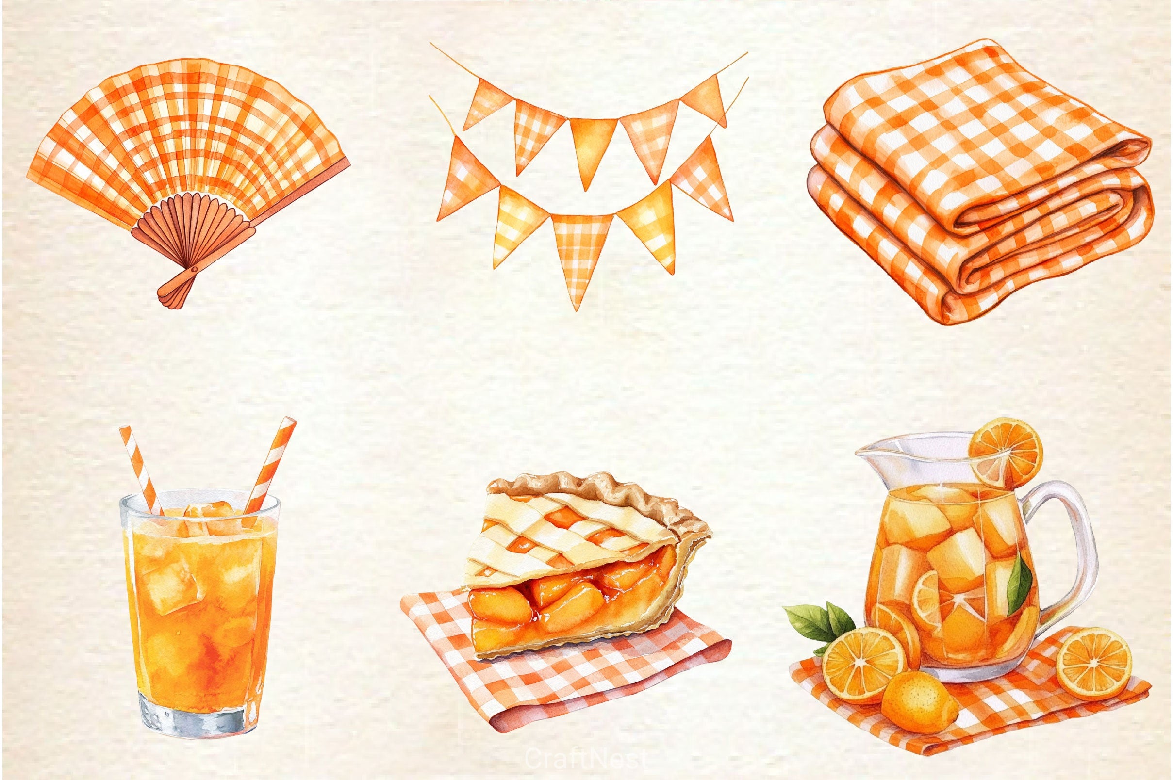 Orange Gingham Summer Clipart Bundle - CraftNest - Digital Crafting and Art