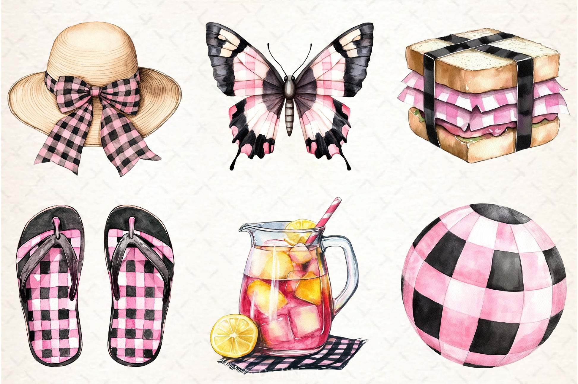 Black & Pink Gingham Clipart Bundle - CraftNest - Digital Crafting and Art