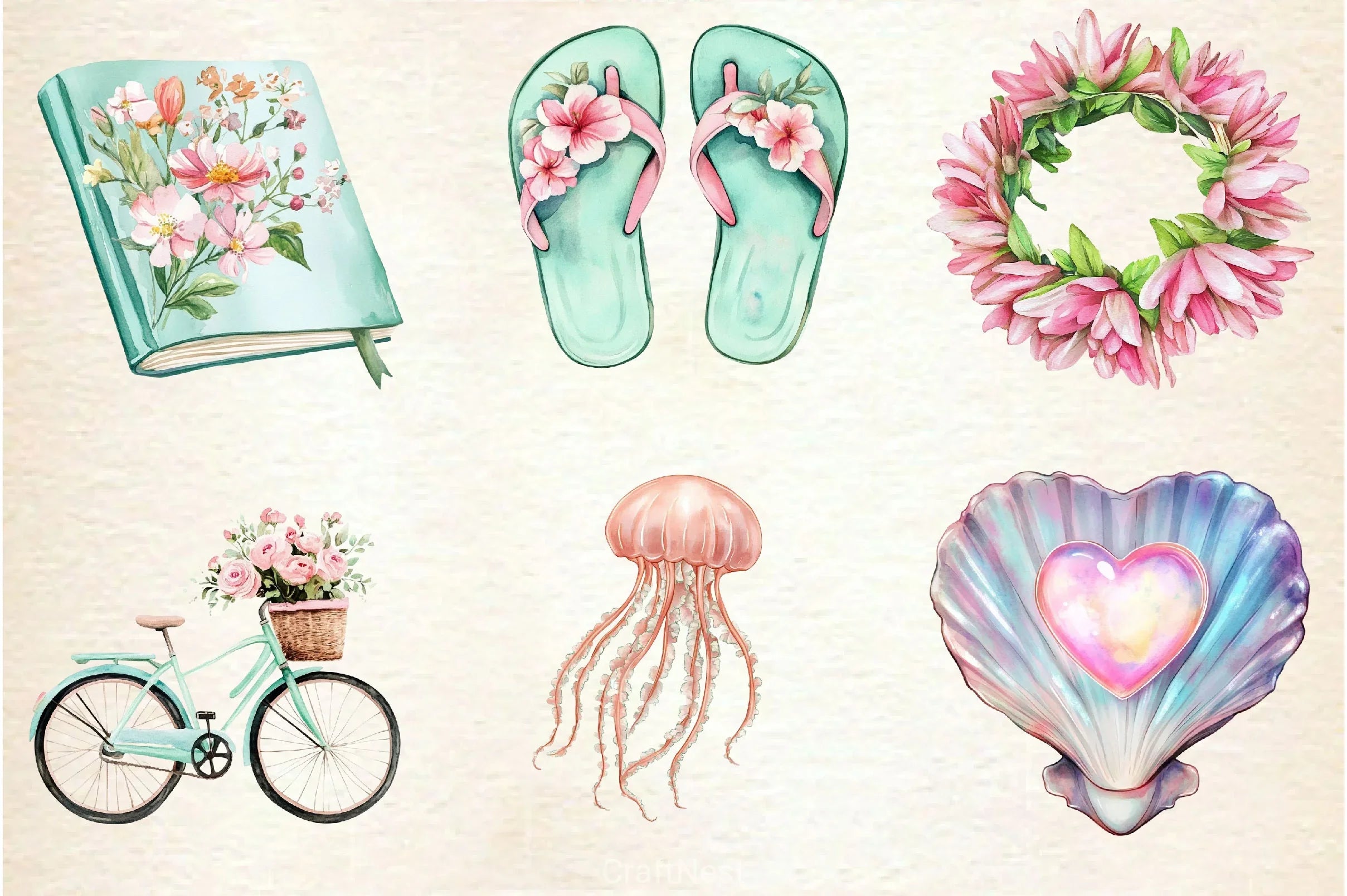 Blush Mint Summer Clipart Bundle - CraftNest - Digital Crafting and Art