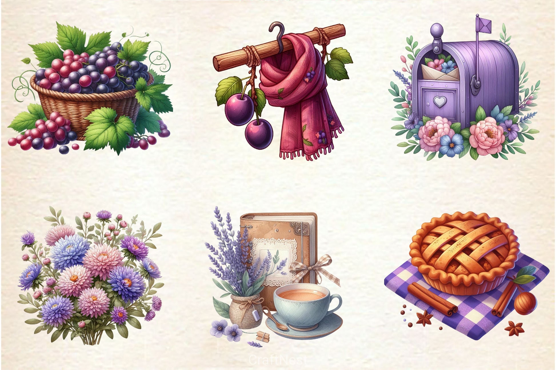 Purple Autumn Cottage Clipart Bundle - CraftNest - Digital Crafting and Art