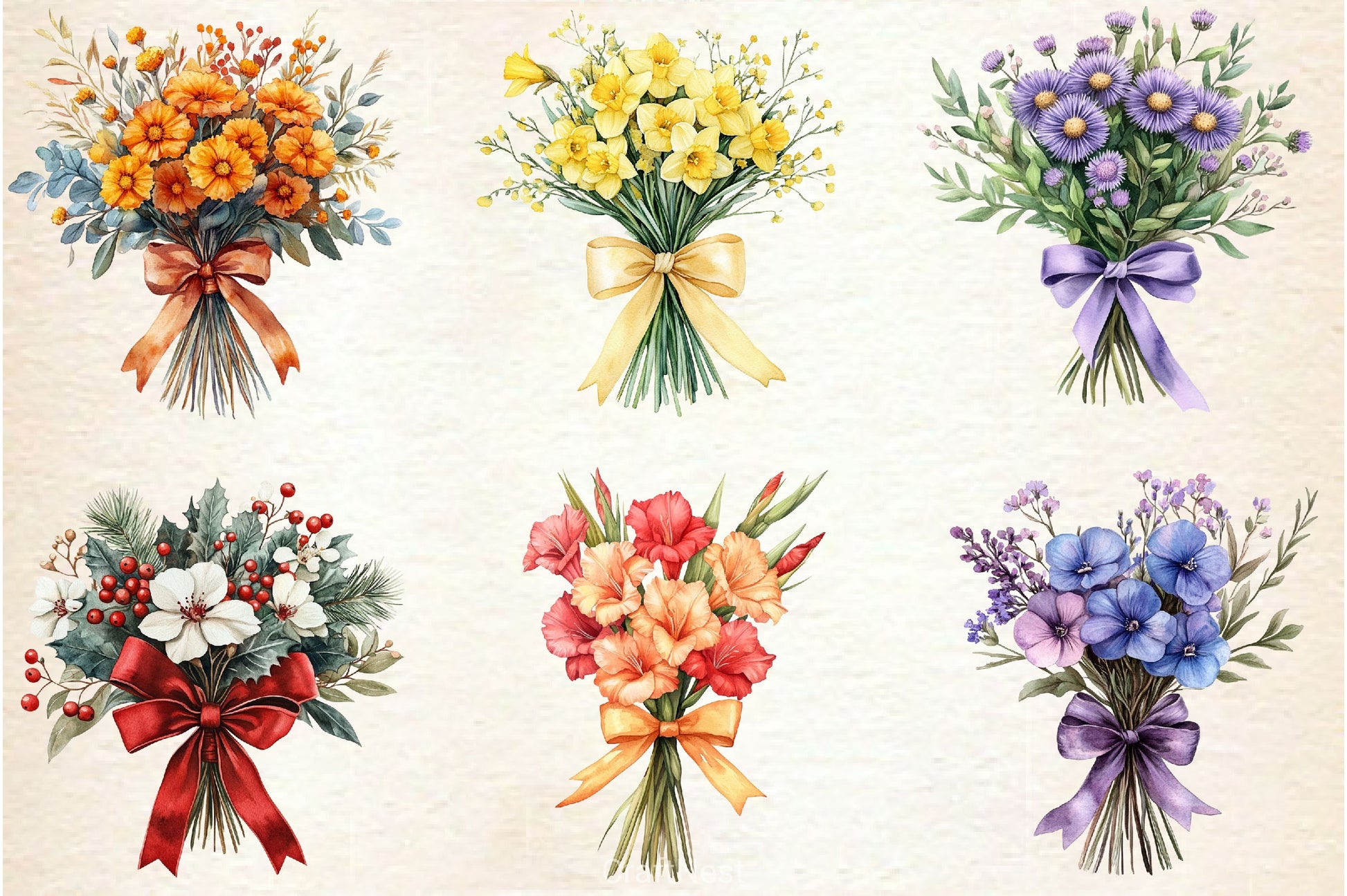 Coquette Birth Month Flowers Bouquet Clipart Bundle - CraftNest - Digital Crafting and Art