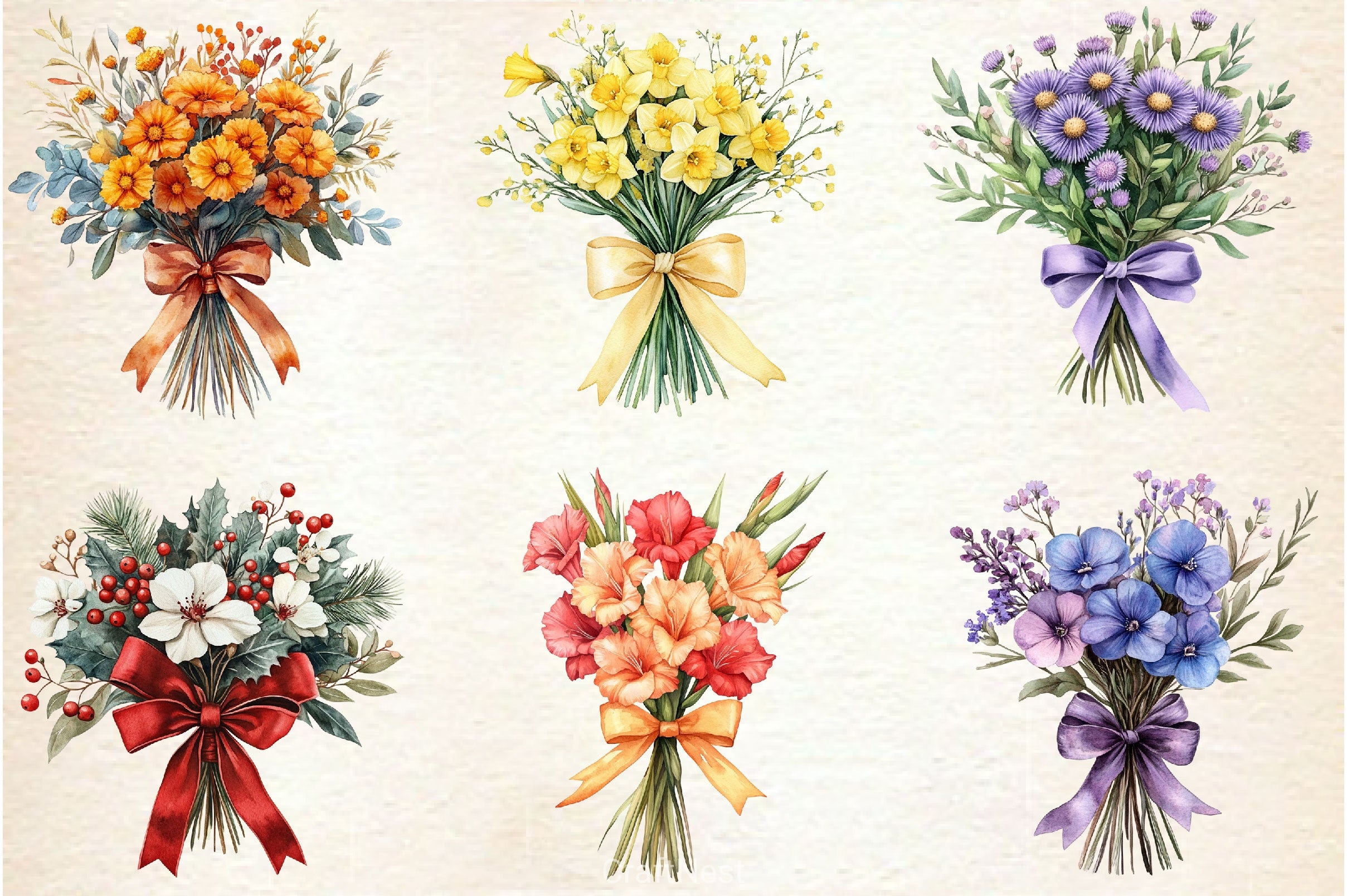 Coquette Birth Month Flowers Bouquet Clipart Bundle - CraftNest - Digital Crafting and Art
