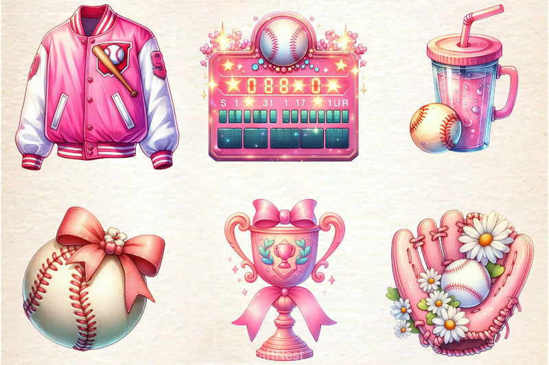 Retro Girly Baseball Clipart Bundle 2 - CraftNest - Digital Crafting and Art